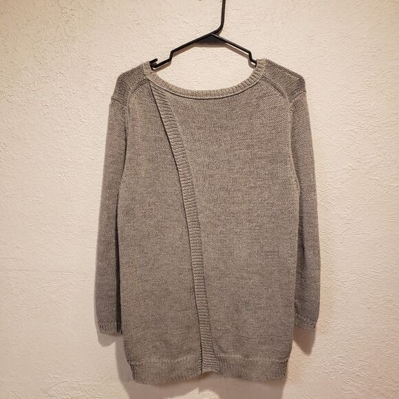 360 Sweater Women's Size Medium Taupe Tan Linen Blend Open Back Sweater Chunky - Picture 9 of 10